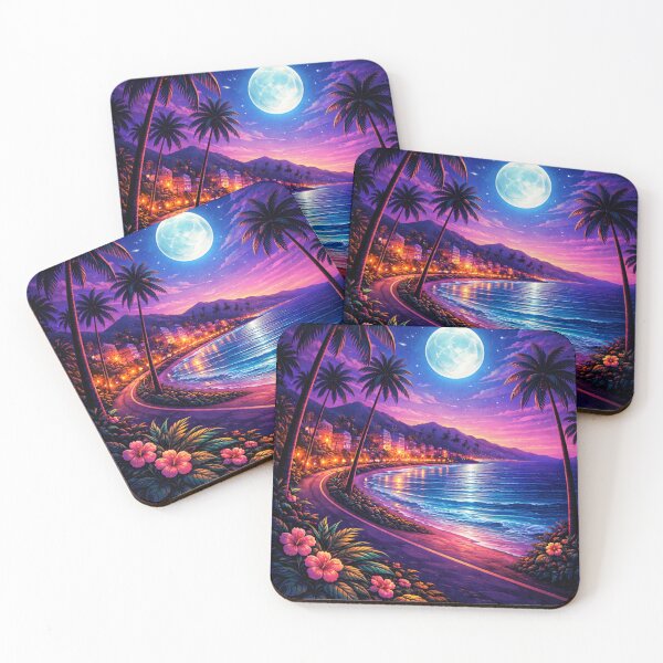 Item preview, Tropical Night Coast Illustration designed and sold by Artistmonkey345.