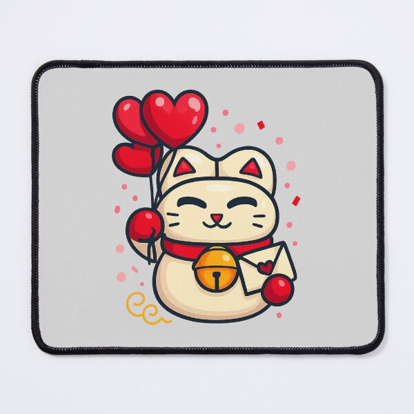 Item preview, Kawaii Lucky Cat Valentine - Maneki Neko with Heart Balloons and Love Letter designed and sold by BalloonNinja.
