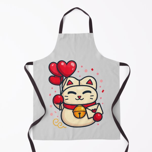 Item preview, Kawaii Lucky Cat Valentine - Maneki Neko with Heart Balloons and Love Letter designed and sold by BalloonNinja.
