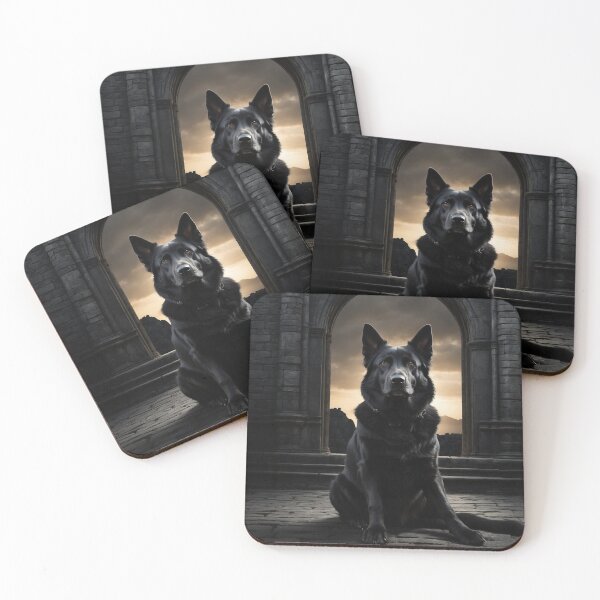 Item preview, Black Dog – Stone Gate – Dark Guardian Wall Art designed and sold by Traumrausch.