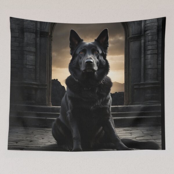 Item preview, Black Dog – Stone Gate – Dark Guardian Wall Art designed and sold by Traumrausch.