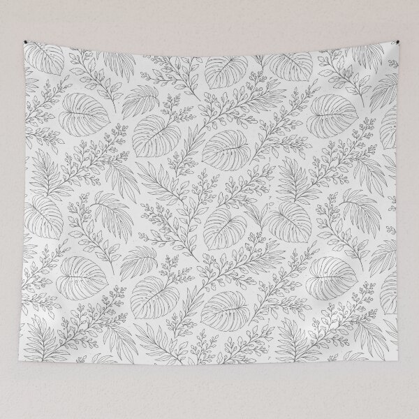 Item preview, Monstera and Eucalyptus Botanical Line Art Seamless Pattern designed and sold by Fernova.