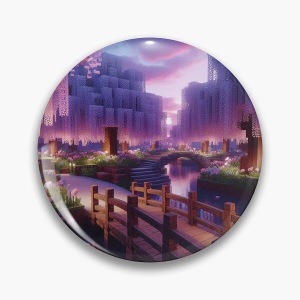 Item preview, Minecraft world, Japanese garden, cherry blossom trees, Japan, gaming, blue sky, pixel art, blocky digital landscape designed and sold by Sugar Wisdom .