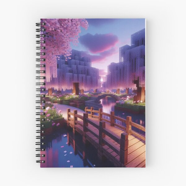 Item preview, Minecraft world, Japanese garden, cherry blossom trees, Japan, gaming, blue sky, pixel art, blocky digital landscape designed and sold by Sugar Wisdom .