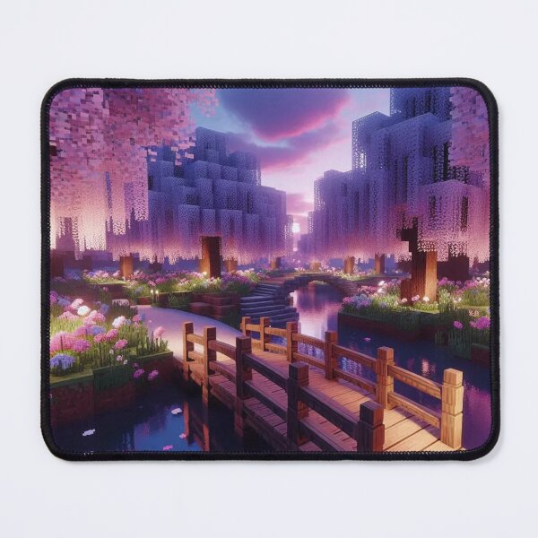 Item preview, Minecraft world, Japanese garden, cherry blossom trees, Japan, gaming, blue sky, pixel art, blocky digital landscape designed and sold by Sugar Wisdom .