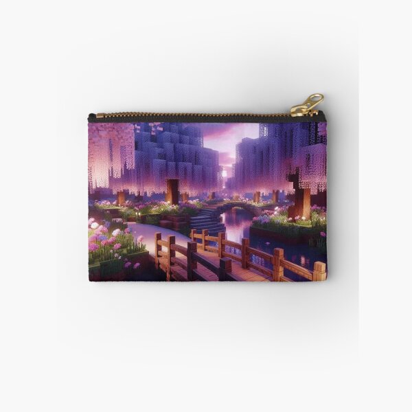 Item preview, Minecraft world, Japanese garden, cherry blossom trees, Japan, gaming, blue sky, pixel art, blocky digital landscape designed and sold by Sugar Wisdom .