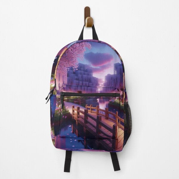 Item preview, Minecraft world, Japanese garden, cherry blossom trees, Japan, gaming, blue sky, pixel art, blocky digital landscape designed and sold by Sugar Wisdom .