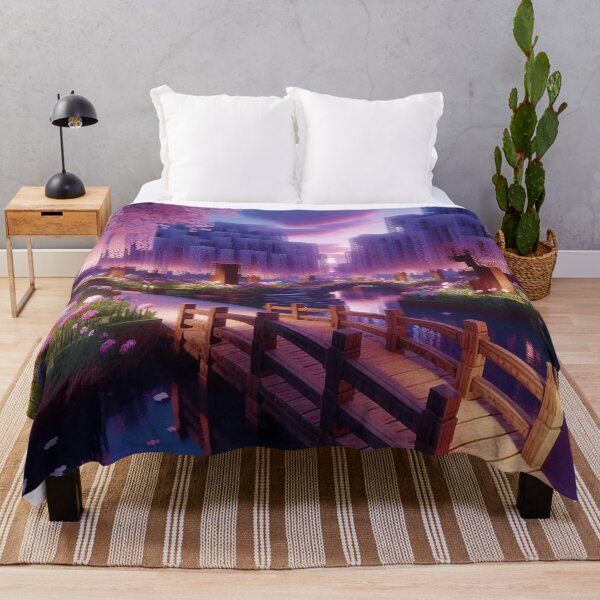 Item preview, Minecraft world, Japanese garden, cherry blossom trees, Japan, gaming, blue sky, pixel art, blocky digital landscape designed and sold by Sugar Wisdom .