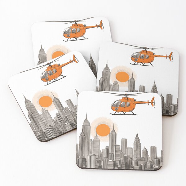 Item preview, Artistic stunning pencil-style helicopter illustration! Featuring a helicopter flying over a detailed city skyline designed and sold by AmazonArt.
