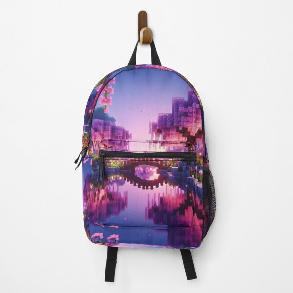 Item preview, Minecraft world, Japanese garden, cherry blossom trees, Japan, gaming, blue sky, pixel art, blocky digital landscape designed and sold by Sugar Wisdom .