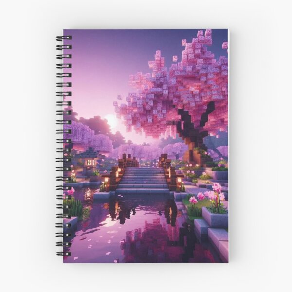 Item preview, Minecraft world, Japanese garden, cherry blossom trees, Japan, gaming, blue sky, pixel art, blocky digital landscape designed and sold by Sugar Wisdom .