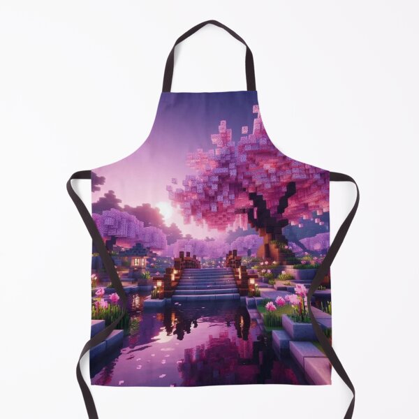 Item preview, Minecraft world, Japanese garden, cherry blossom trees, Japan, gaming, blue sky, pixel art, blocky digital landscape designed and sold by Sugar Wisdom .