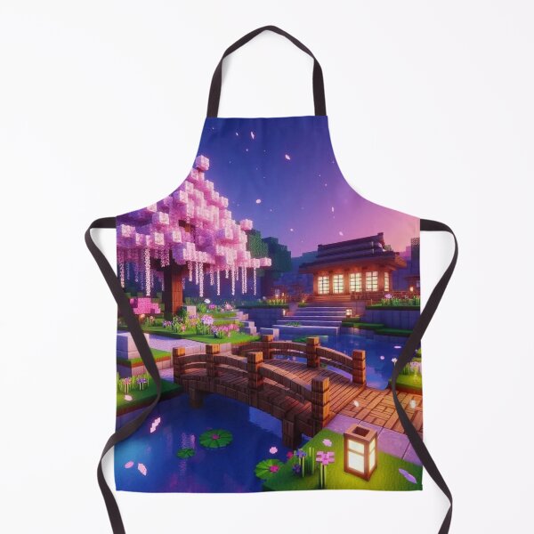 Item preview, Minecraft world, Japanese garden, cherry blossom trees, Japan, gaming, blue sky, pixel art, blocky digital landscape designed and sold by Sugar Wisdom .