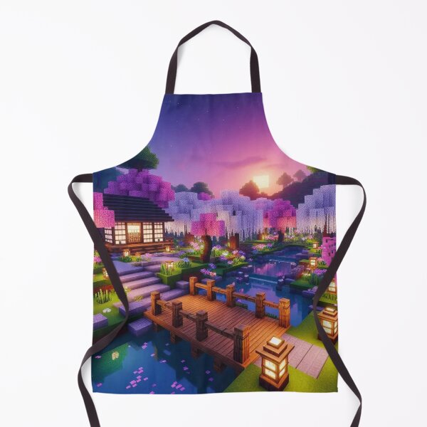 Item preview, Minecraft world, Japanese garden, cherry blossom trees, Japan, gaming, blue sky, pixel art, blocky digital landscape designed and sold by Sugar Wisdom .