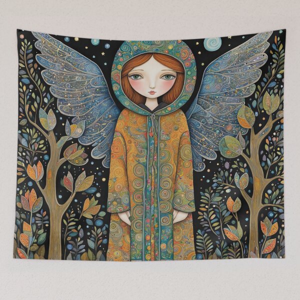 Item preview, Angel with wings wearing a hoodie illuminating the night Forest designed and sold by Colin Bentham.