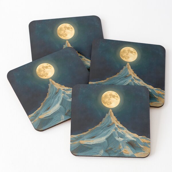 Item preview, Lunar Peak: Modern Textured Mountain and Radiant Golden Full Moon Surreal Art designed and sold by Cozyartsss.
