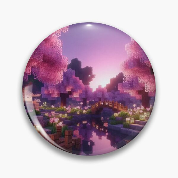 Item preview, Minecraft world, Japanese garden, cherry blossom trees, Japan, gaming, blue sky, pixel art, blocky digital landscape designed and sold by Sugar Wisdom .