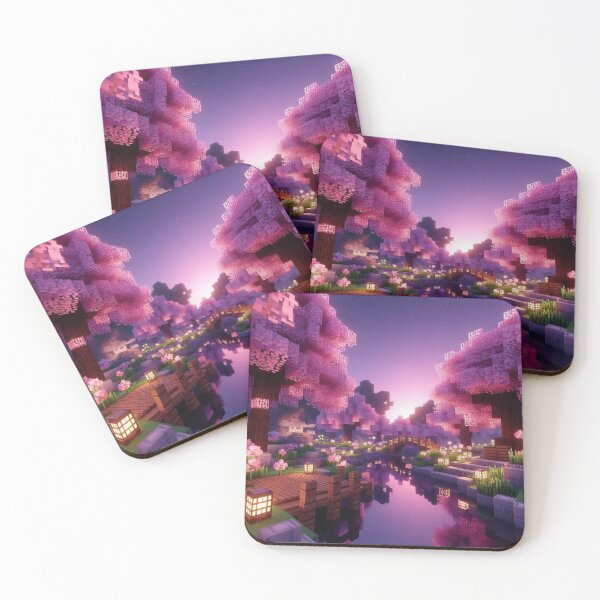 Item preview, Minecraft world, Japanese garden, cherry blossom trees, Japan, gaming, blue sky, pixel art, blocky digital landscape designed and sold by Sugar Wisdom .