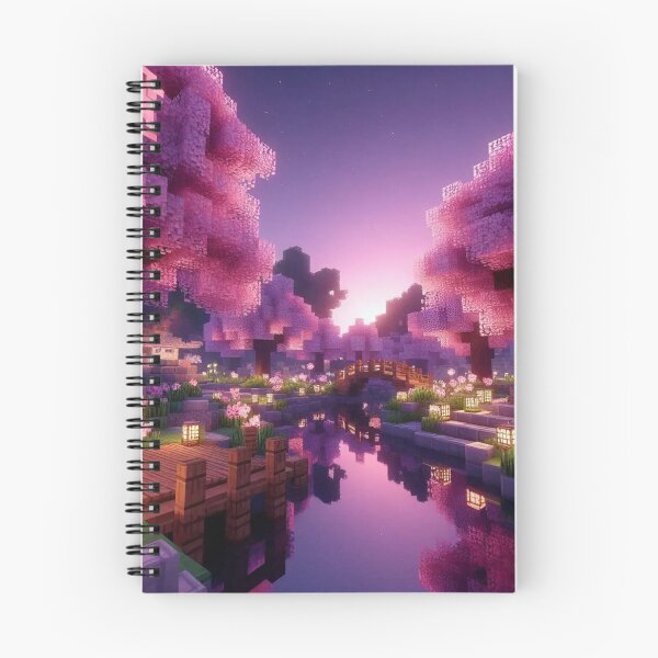 Item preview, Minecraft world, Japanese garden, cherry blossom trees, Japan, gaming, blue sky, pixel art, blocky digital landscape designed and sold by Sugar Wisdom .