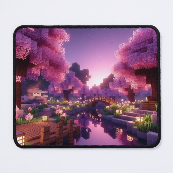 Item preview, Minecraft world, Japanese garden, cherry blossom trees, Japan, gaming, blue sky, pixel art, blocky digital landscape designed and sold by Sugar Wisdom .