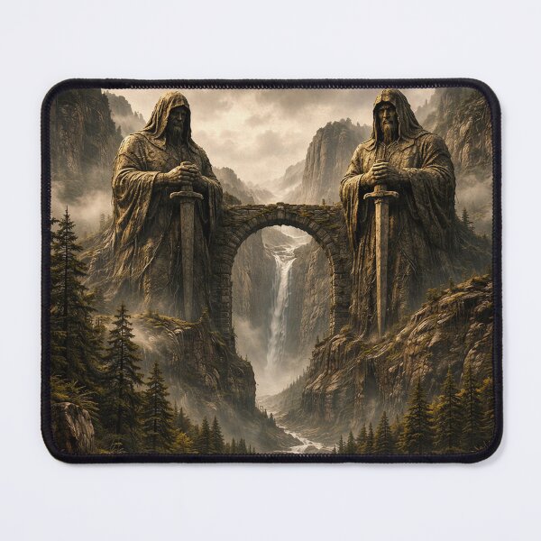 Item preview, Monumental Statues on Cliff – Epic Fantasy Landscape Art designed and sold by DrizzyV.