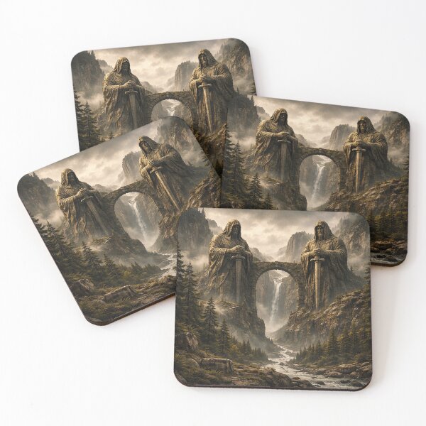 Item preview, Monumental Statues on Cliff – Epic Fantasy Landscape Art designed and sold by DrizzyV.