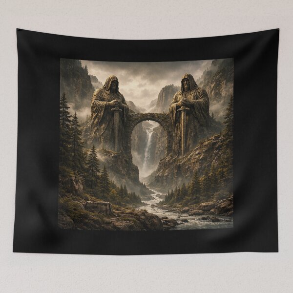 Item preview, Monumental Statues on Cliff – Epic Fantasy Landscape Art designed and sold by DrizzyV.