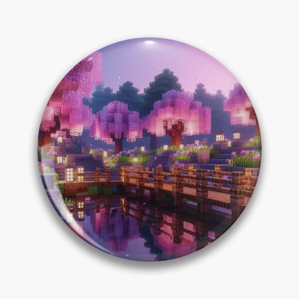 Item preview, Minecraft world, Japanese garden, cherry blossom trees, Japan, gaming, blue sky, pixel art, blocky digital landscape designed and sold by Sugar Wisdom .