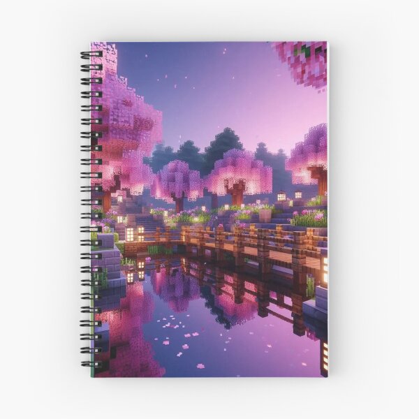 Item preview, Minecraft world, Japanese garden, cherry blossom trees, Japan, gaming, blue sky, pixel art, blocky digital landscape designed and sold by Sugar Wisdom .