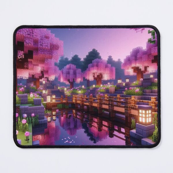 Item preview, Minecraft world, Japanese garden, cherry blossom trees, Japan, gaming, blue sky, pixel art, blocky digital landscape designed and sold by Sugar Wisdom .