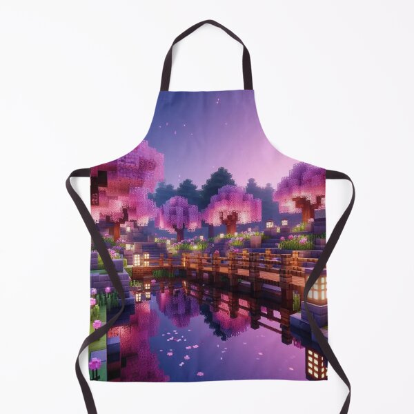 Item preview, Minecraft world, Japanese garden, cherry blossom trees, Japan, gaming, blue sky, pixel art, blocky digital landscape designed and sold by Sugar Wisdom .