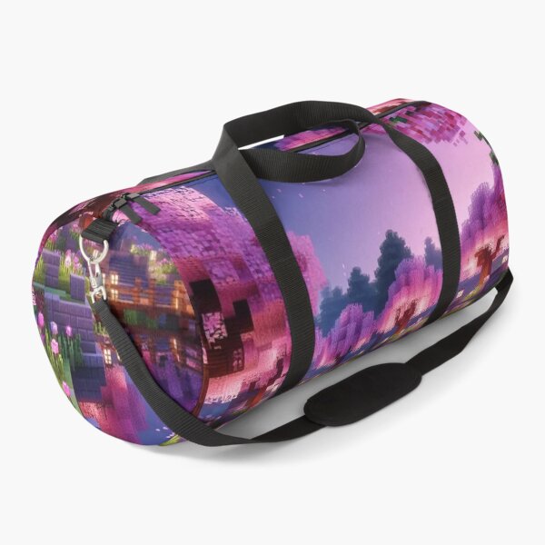 Item preview, Minecraft world, Japanese garden, cherry blossom trees, Japan, gaming, blue sky, pixel art, blocky digital landscape designed and sold by Sugar Wisdom .