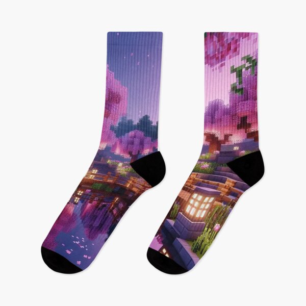 Item preview, Minecraft world, Japanese garden, cherry blossom trees, Japan, gaming, blue sky, pixel art, blocky digital landscape designed and sold by Sugar Wisdom .