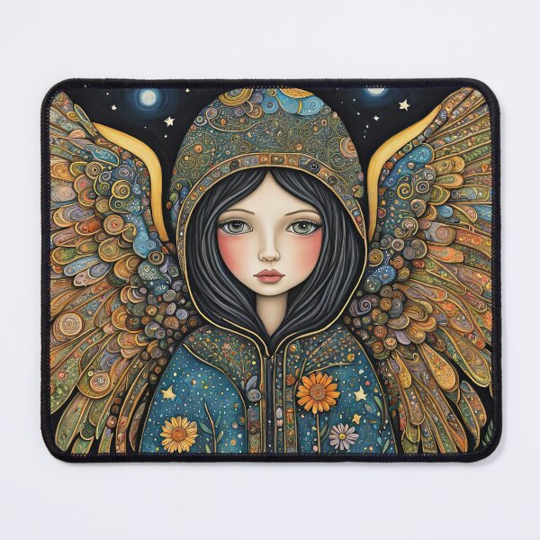 Item preview, Angel with wings wearing a hoodie illuminating the night Forest designed and sold by Colin Bentham.