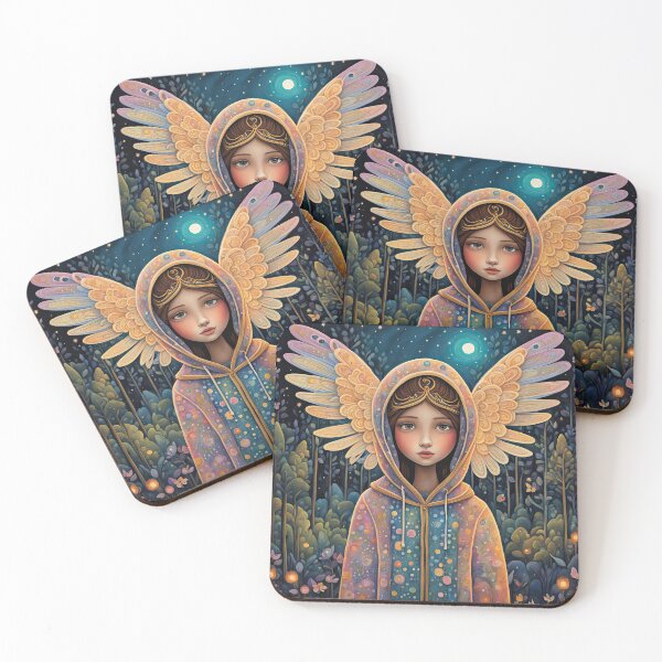 Item preview, Angel with wings wearing a hoodie illuminating the night Forest designed and sold by Colin Bentham.