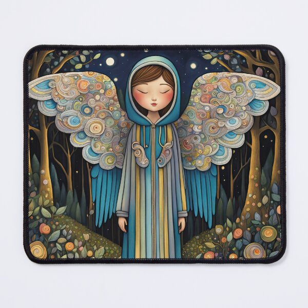 Item preview, Angel with wings wearing a hoodie illuminating the night Forest designed and sold by Colin Bentham.