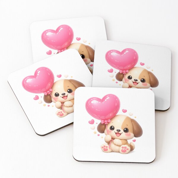 Item preview, Cute Puppy Holding Heart Balloon | Kawaii Valentine's Day Art designed and sold by Moons Studio.