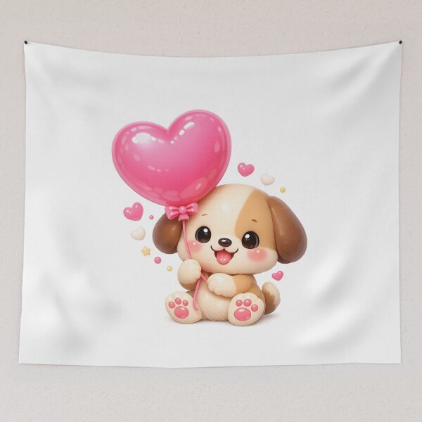 Item preview, Cute Puppy Holding Heart Balloon | Kawaii Valentine's Day Art designed and sold by Moons Studio.