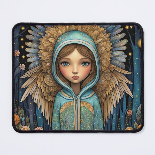 Item preview, Angel with wings wearing a hoodie illuminating the night Forest designed and sold by Colin Bentham.