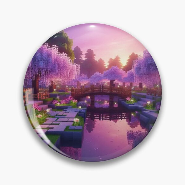 Item preview, Minecraft world, Japanese garden, cherry blossom trees, Japan, gaming, blue sky, pixel art, blocky digital landscape designed and sold by Sugar Wisdom .
