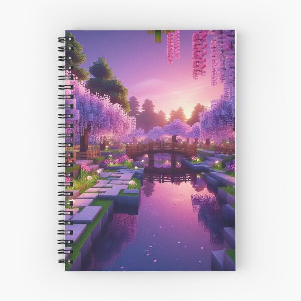 Item preview, Minecraft world, Japanese garden, cherry blossom trees, Japan, gaming, blue sky, pixel art, blocky digital landscape designed and sold by Sugar Wisdom .