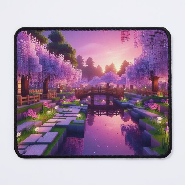 Item preview, Minecraft world, Japanese garden, cherry blossom trees, Japan, gaming, blue sky, pixel art, blocky digital landscape designed and sold by Sugar Wisdom .