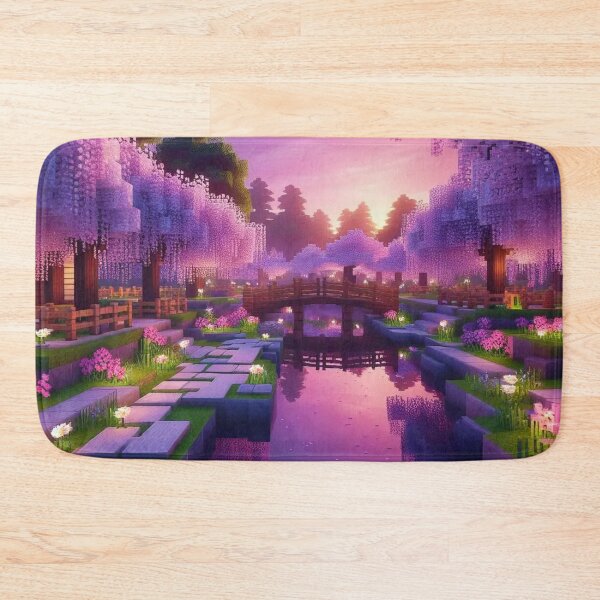 Item preview, Minecraft world, Japanese garden, cherry blossom trees, Japan, gaming, blue sky, pixel art, blocky digital landscape designed and sold by Sugar Wisdom .