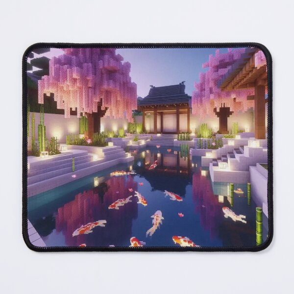 Item preview, Minecraft world, Japanese garden, cherry blossom trees, Japan, gaming, blue sky, pixel art, blocky digital landscape designed and sold by Sugar Wisdom .