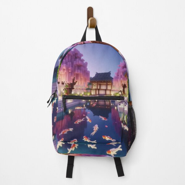 Item preview, Minecraft world, Japanese garden, cherry blossom trees, Japan, gaming, blue sky, pixel art, blocky digital landscape designed and sold by Sugar Wisdom .
