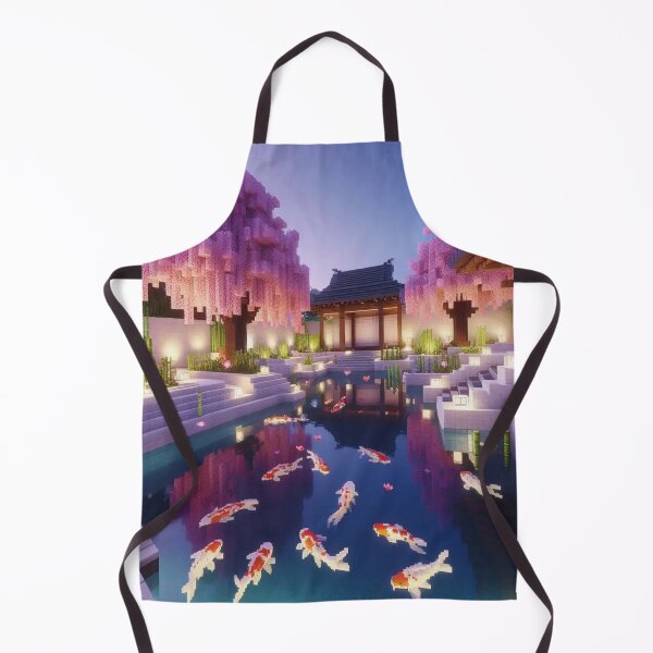 Item preview, Minecraft world, Japanese garden, cherry blossom trees, Japan, gaming, blue sky, pixel art, blocky digital landscape designed and sold by Sugar Wisdom .