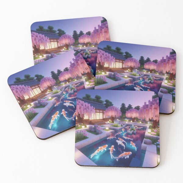 Item preview, Minecraft world, Japanese garden, cherry blossom trees, Japan, gaming, blue sky, pixel art, blocky digital landscape designed and sold by Sugar Wisdom .