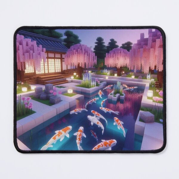Item preview, Minecraft world, Japanese garden, cherry blossom trees, Japan, gaming, blue sky, pixel art, blocky digital landscape designed and sold by Sugar Wisdom .