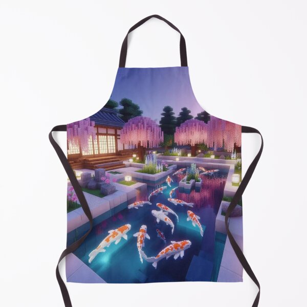 Item preview, Minecraft world, Japanese garden, cherry blossom trees, Japan, gaming, blue sky, pixel art, blocky digital landscape designed and sold by Sugar Wisdom .