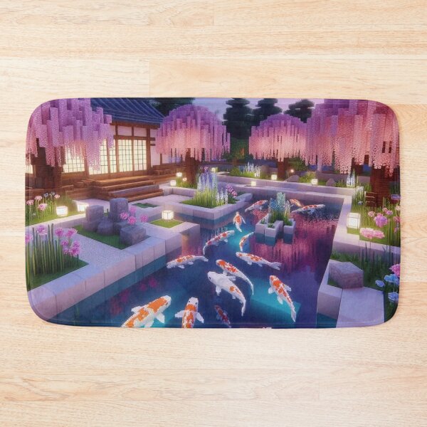 Item preview, Minecraft world, Japanese garden, cherry blossom trees, Japan, gaming, blue sky, pixel art, blocky digital landscape designed and sold by Sugar Wisdom .